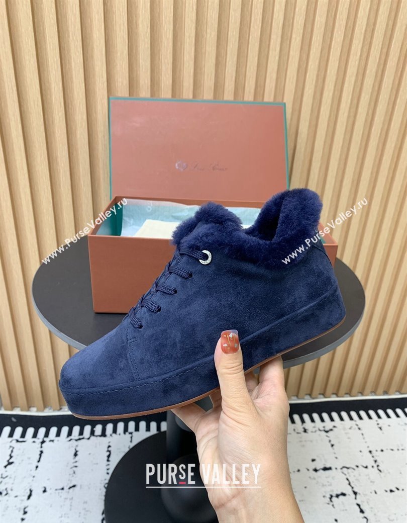 Loro Piana Low top Sneakers in Suede and Wool Fur Royal Blue 2024 LP111305 (KER-241230079)