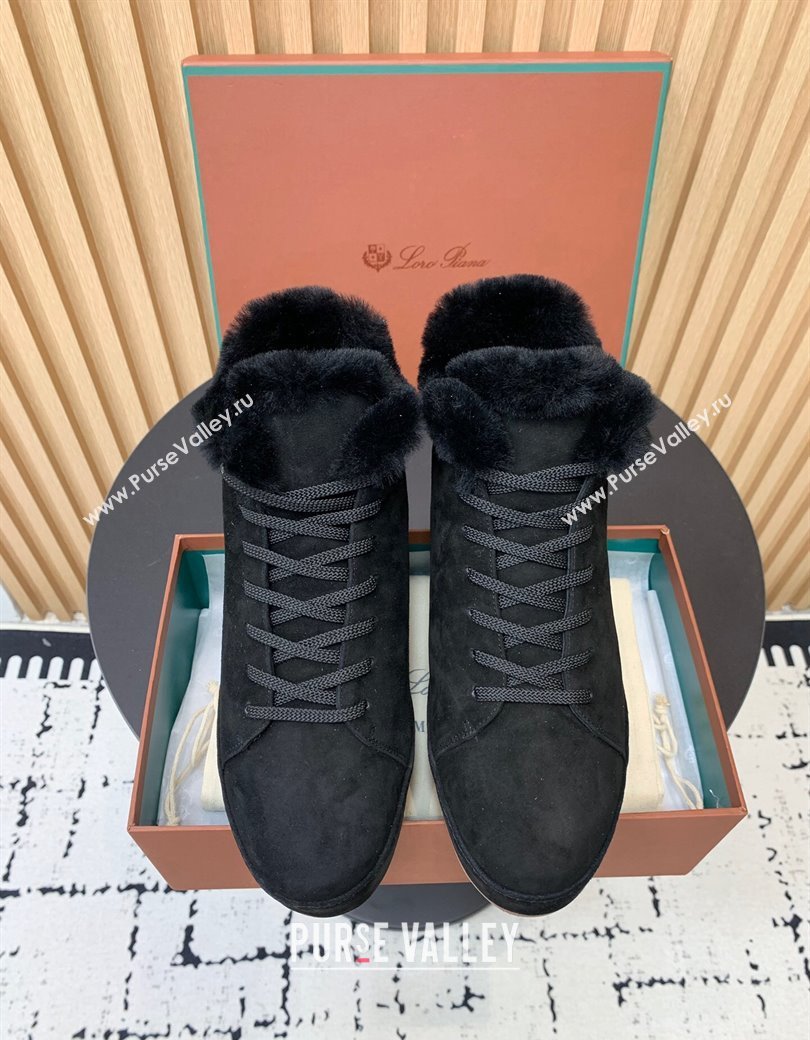 Loro Piana High top Sneakers in Suede and Wool Fur Black 2024 LP111305 (KER-241230080)