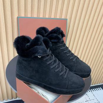 Loro Piana High top Sneakers in Suede and Wool Fur Black 2024 LP111305 (KER-241230080)