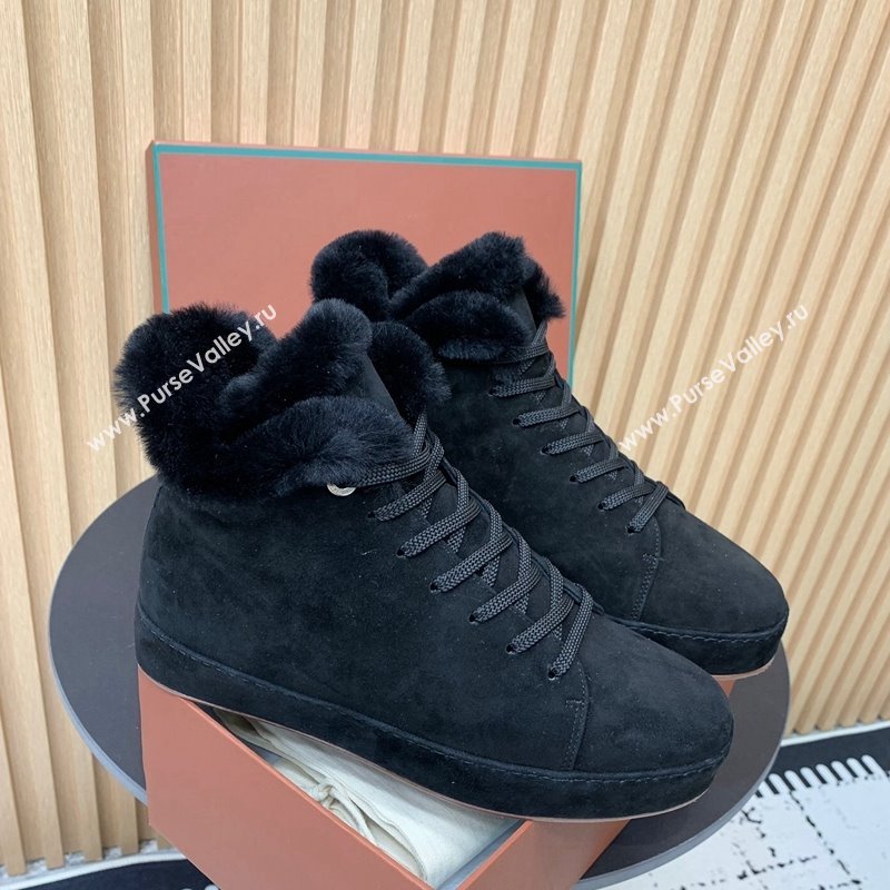 Loro Piana High top Sneakers in Suede and Wool Fur Black 2024 LP111305 (KER-241230080)