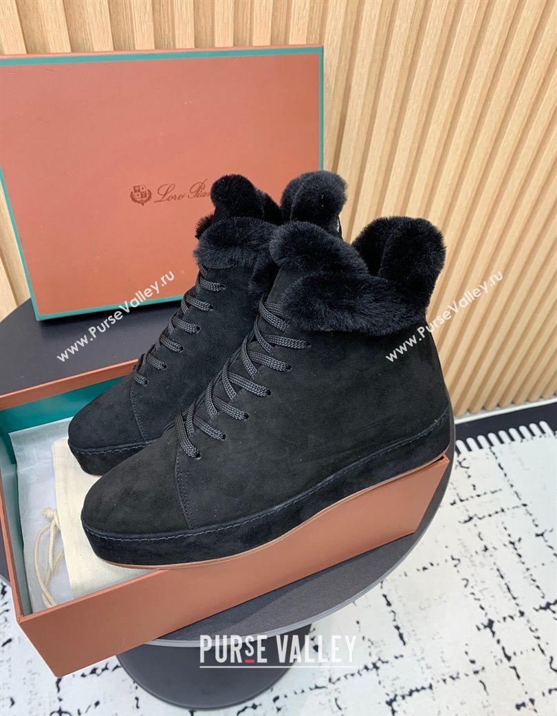 Loro Piana High top Sneakers in Suede and Wool Fur Black 2024 LP111305 (KER-241230080)