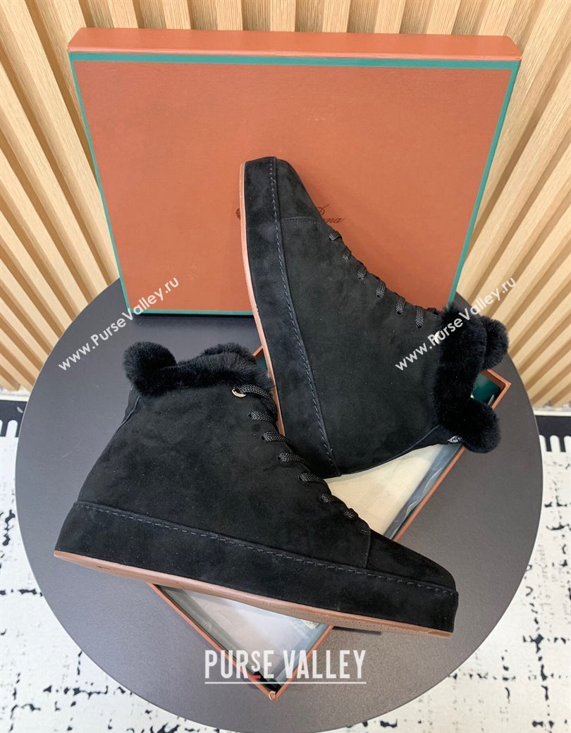 Loro Piana High top Sneakers in Suede and Wool Fur Black 2024 LP111305 (KER-241230080)