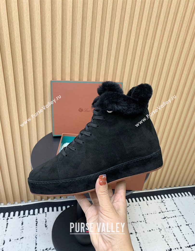 Loro Piana High top Sneakers in Suede and Wool Fur Black 2024 LP111305 (KER-241230080)