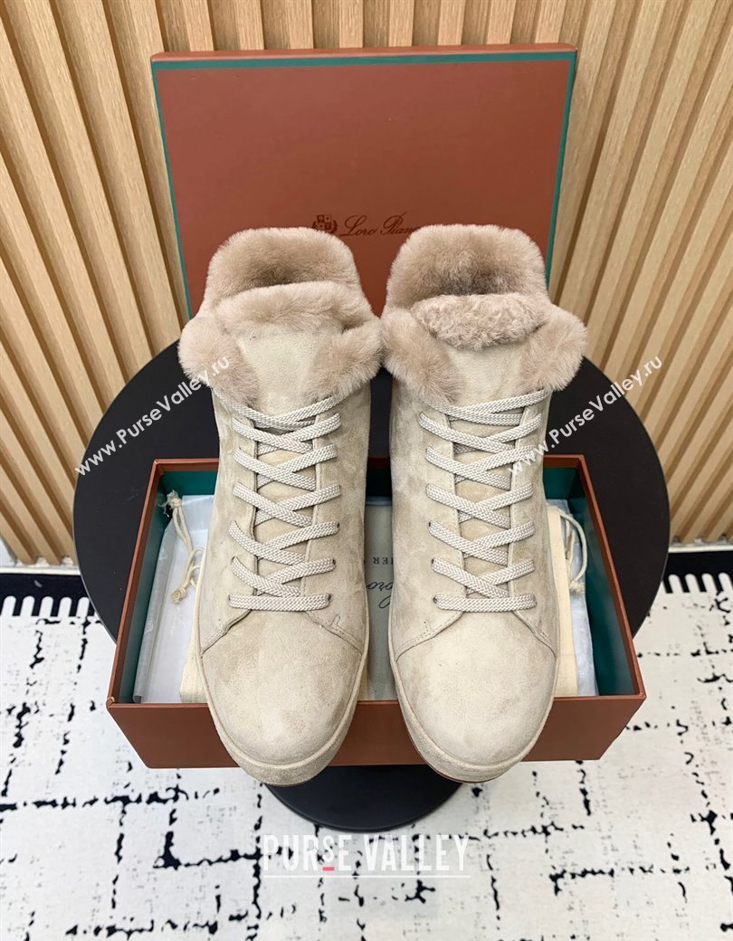 Loro Piana High top Sneakers in Suede and Wool Fur Beige 2024 LP111305 (KER-241230081)