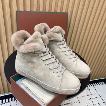 Loro Piana High top Sneakers in Suede and Wool Fur Beige 2024 LP111305 (KER-241230081)