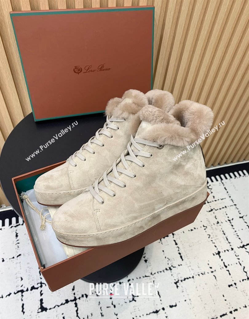 Loro Piana High top Sneakers in Suede and Wool Fur Beige 2024 LP111305 (KER-241230081)