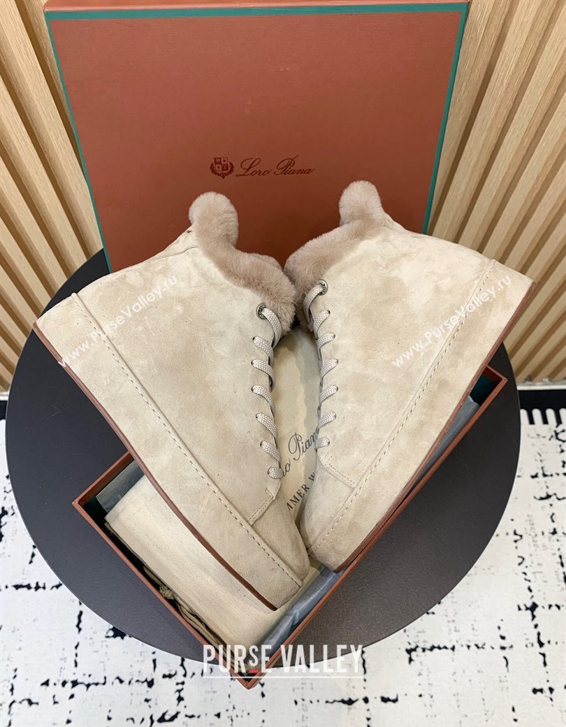 Loro Piana High top Sneakers in Suede and Wool Fur Beige 2024 LP111305 (KER-241230081)