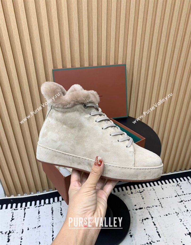 Loro Piana High top Sneakers in Suede and Wool Fur Beige 2024 LP111305 (KER-241230081)