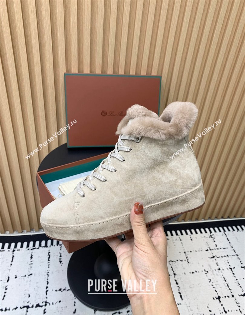 Loro Piana High top Sneakers in Suede and Wool Fur Beige 2024 LP111305 (KER-241230081)