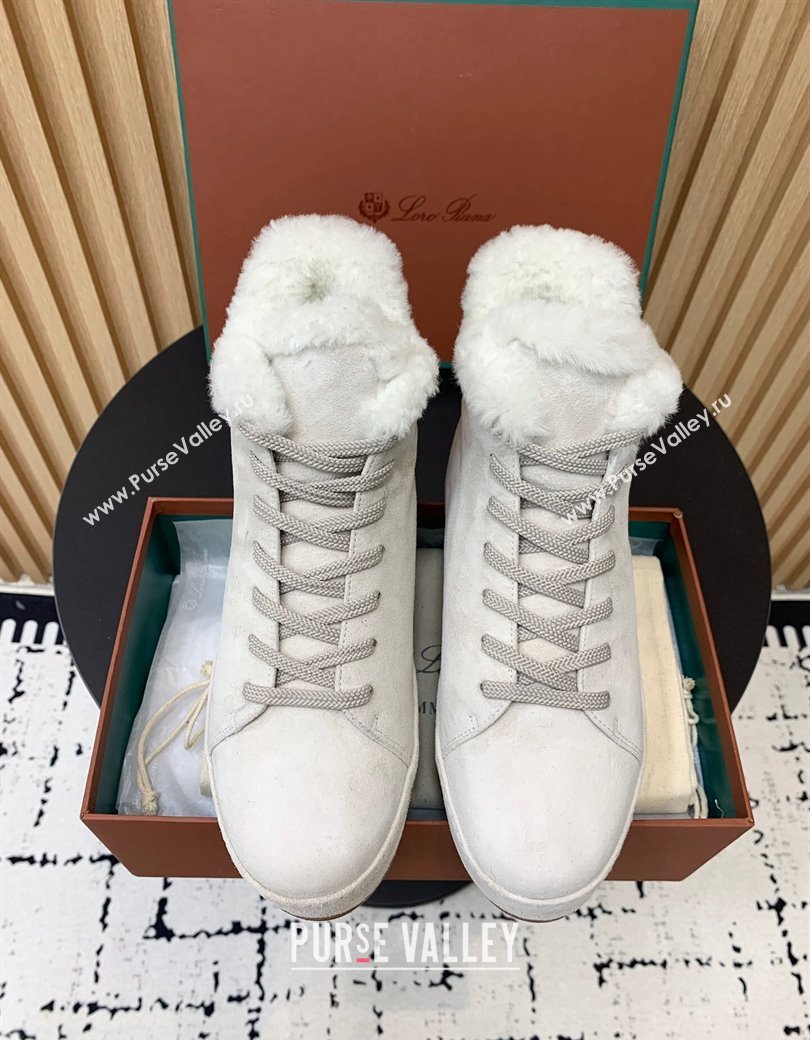 Loro Piana High top Sneakers in Suede and Wool Fur White 2024 LP111305 (KER-241230082)