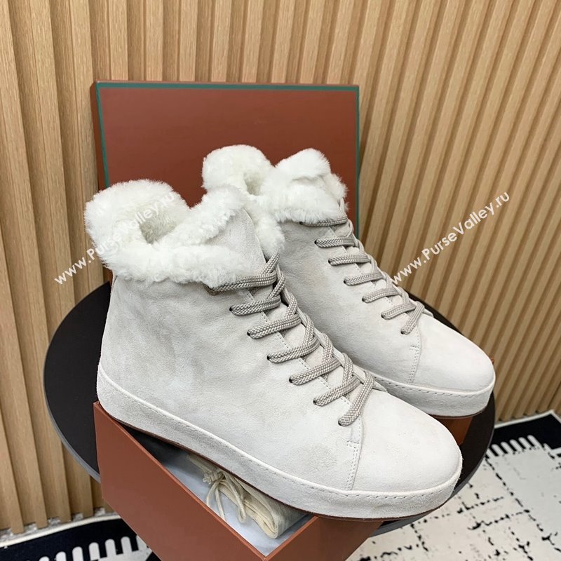 Loro Piana High top Sneakers in Suede and Wool Fur White 2024 LP111305 (KER-241230082)