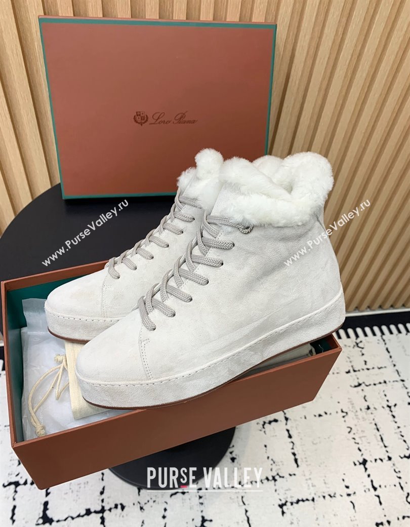 Loro Piana High top Sneakers in Suede and Wool Fur White 2024 LP111305 (KER-241230082)