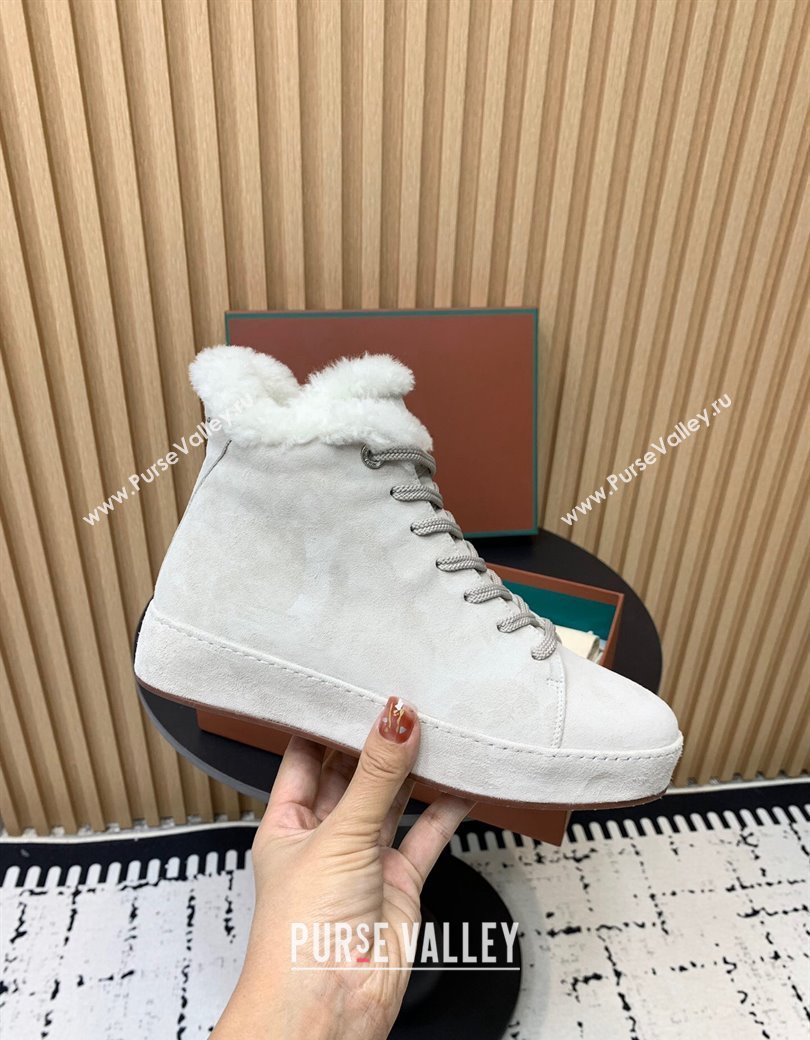 Loro Piana High top Sneakers in Suede and Wool Fur White 2024 LP111305 (KER-241230082)