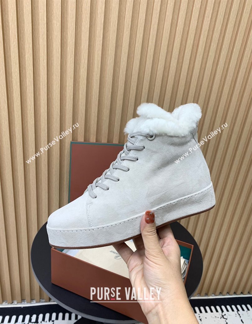 Loro Piana High top Sneakers in Suede and Wool Fur White 2024 LP111305 (KER-241230082)