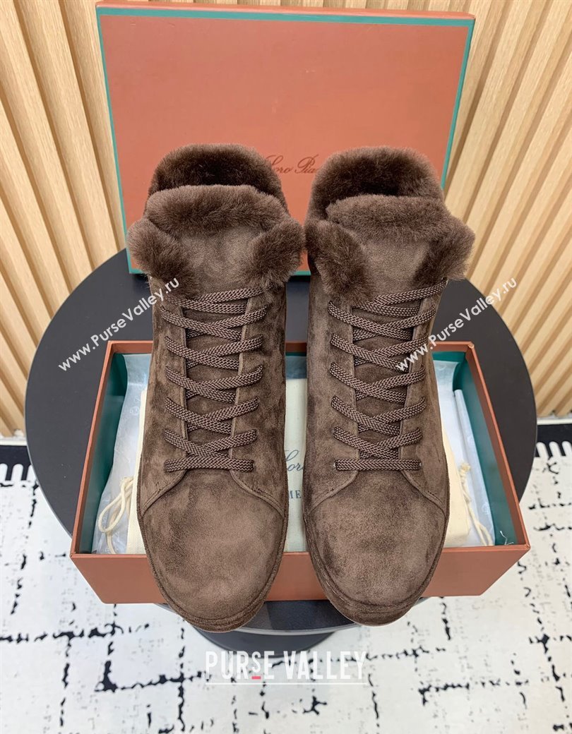 Loro Piana High top Sneakers in Suede and Wool Fur Dark Brown 2024 LP111305 (KER-241230083)