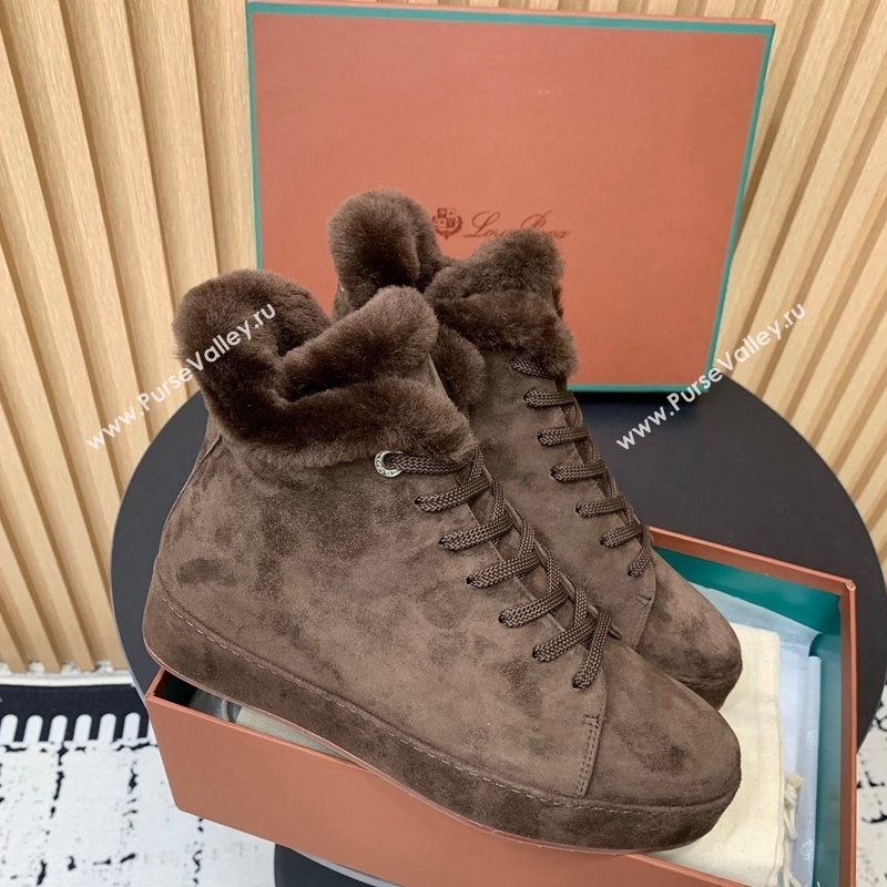 Loro Piana High top Sneakers in Suede and Wool Fur Dark Brown 2024 LP111305 (KER-241230083)