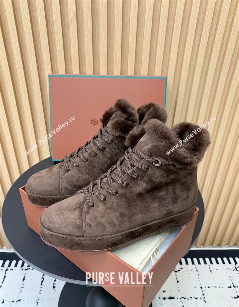 Loro Piana High top Sneakers in Suede and Wool Fur Dark Brown 2024 LP111305 (KER-241230083)