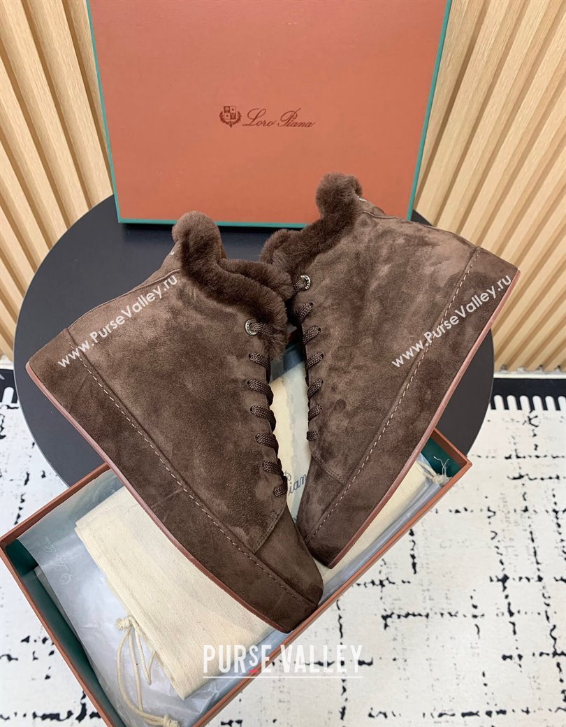 Loro Piana High top Sneakers in Suede and Wool Fur Dark Brown 2024 LP111305 (KER-241230083)