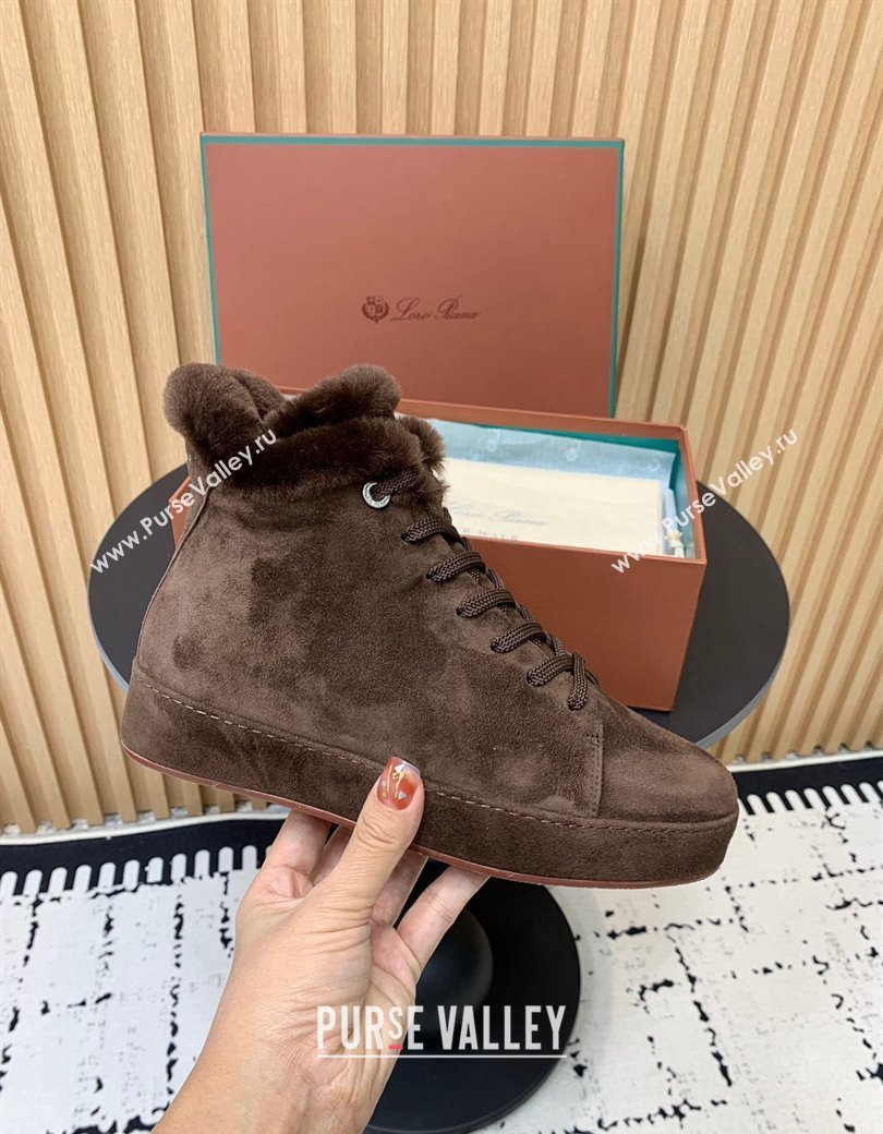 Loro Piana High top Sneakers in Suede and Wool Fur Dark Brown 2024 LP111305 (KER-241230083)