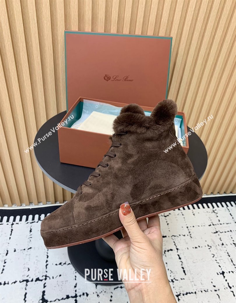 Loro Piana High top Sneakers in Suede and Wool Fur Dark Brown 2024 LP111305 (KER-241230083)