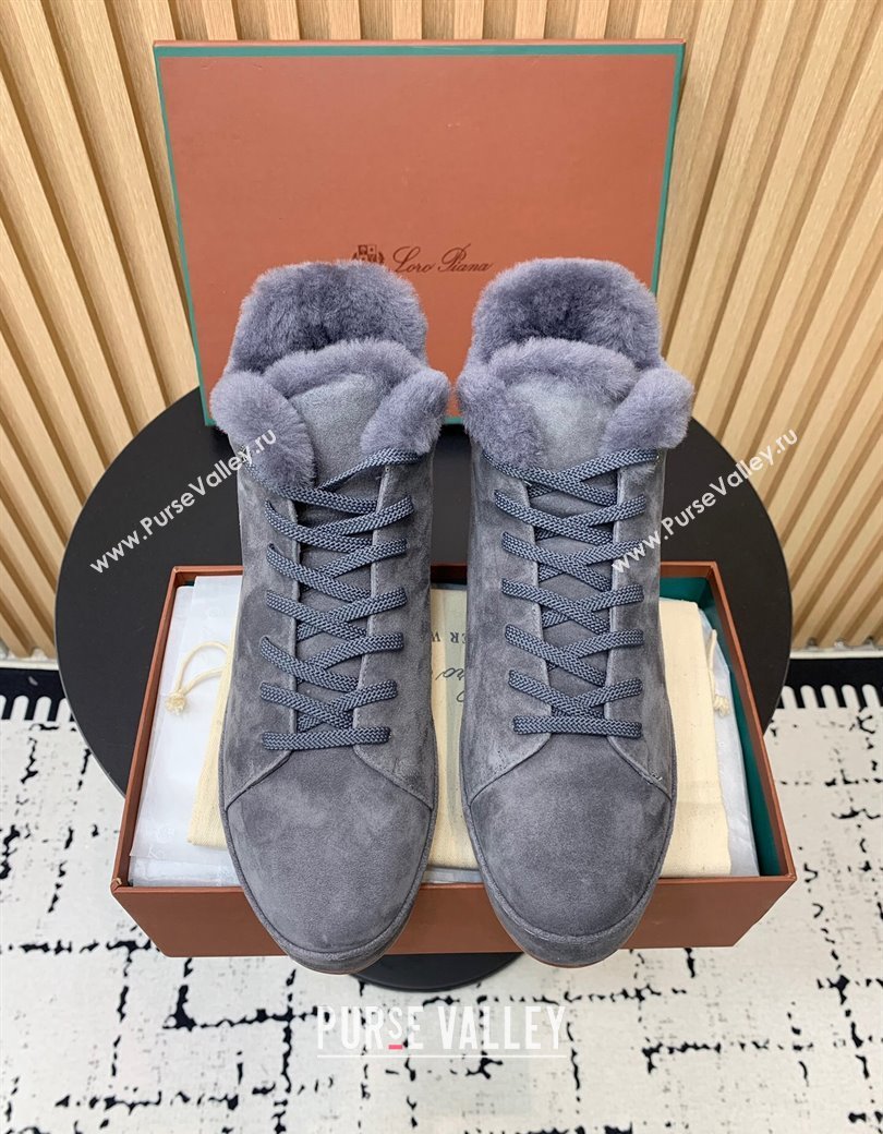 Loro Piana High top Sneakers in Suede and Wool Fur Dusty Blue 2024 LP111305 (KER-241230084)