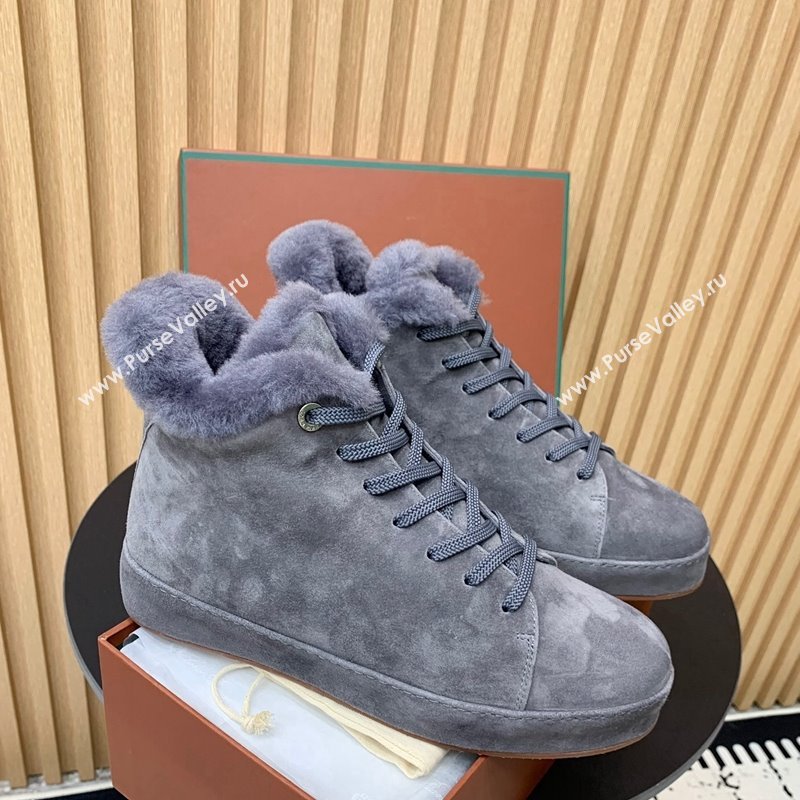 Loro Piana High top Sneakers in Suede and Wool Fur Dusty Blue 2024 LP111305 (KER-241230084)