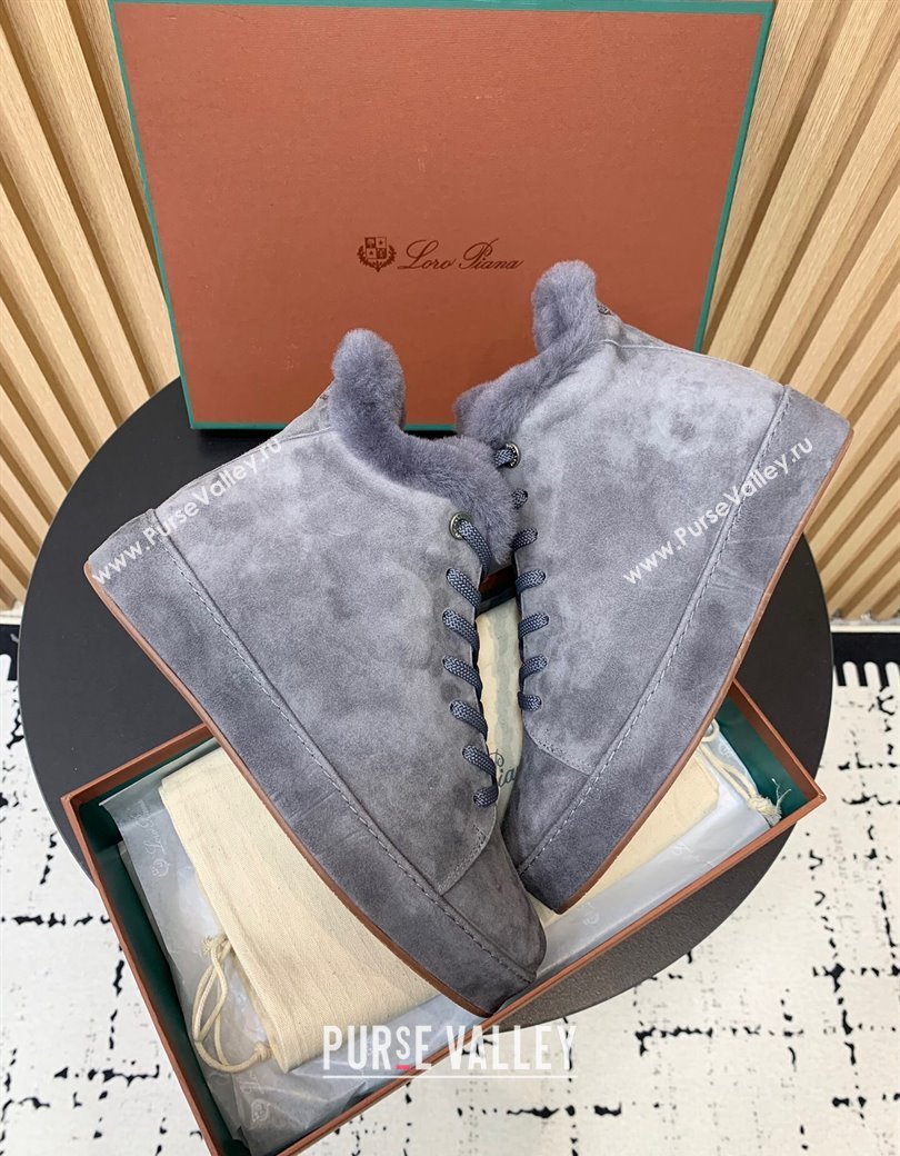 Loro Piana High top Sneakers in Suede and Wool Fur Dusty Blue 2024 LP111305 (KER-241230084)