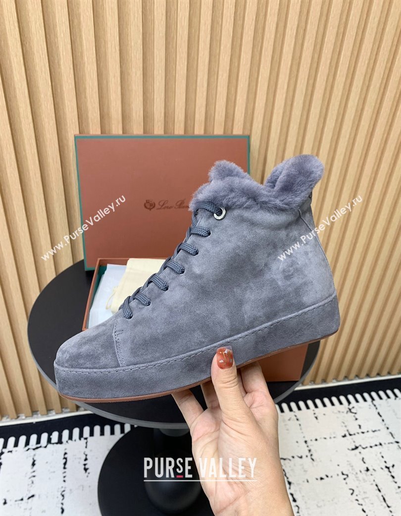 Loro Piana High top Sneakers in Suede and Wool Fur Dusty Blue 2024 LP111305 (KER-241230084)