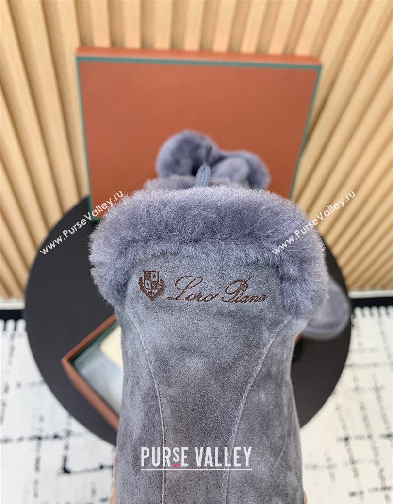 Loro Piana High top Sneakers in Suede and Wool Fur Dusty Blue 2024 LP111305 (KER-241230084)