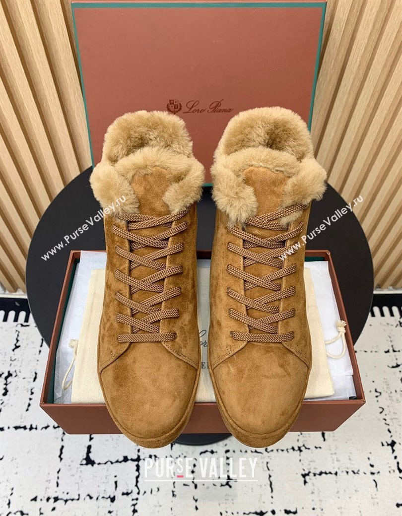 Loro Piana High top Sneakers in Suede and Wool Fur Brown Yellow 2024 LP111305 (KER-241230085)