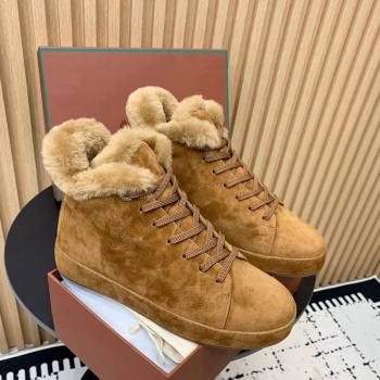 Loro Piana High top Sneakers in Suede and Wool Fur Brown Yellow 2024 LP111305 (KER-241230085)