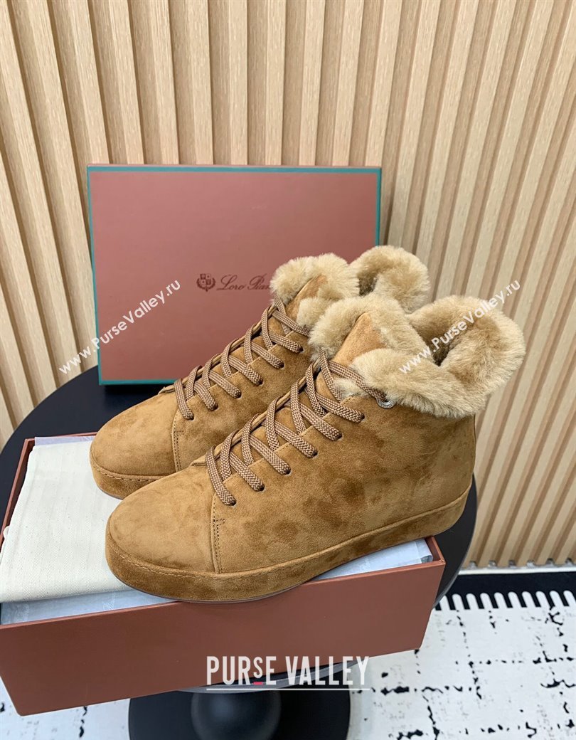 Loro Piana High top Sneakers in Suede and Wool Fur Brown Yellow 2024 LP111305 (KER-241230085)