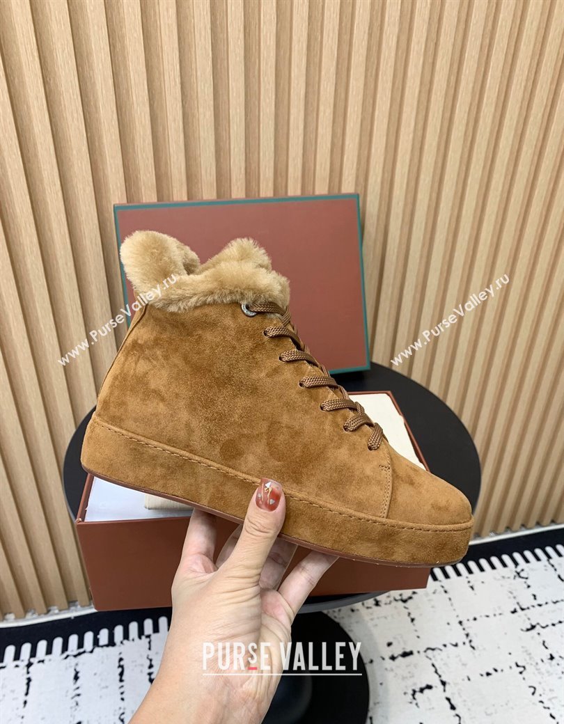 Loro Piana High top Sneakers in Suede and Wool Fur Brown Yellow 2024 LP111305 (KER-241230085)