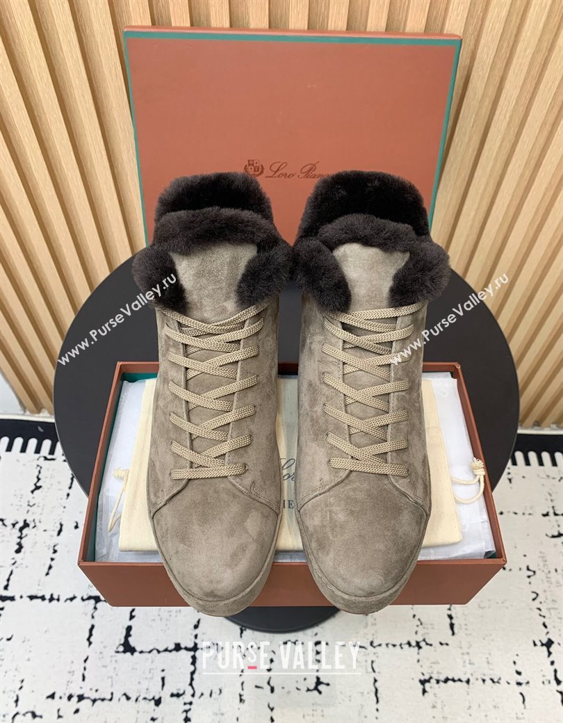 Loro Piana High top Sneakers in Suede and Wool Fur Grey 2024 LP111305 (KER-241230086)