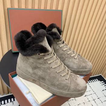 Loro Piana High top Sneakers in Suede and Wool Fur Grey 2024 LP111305 (KER-241230086)