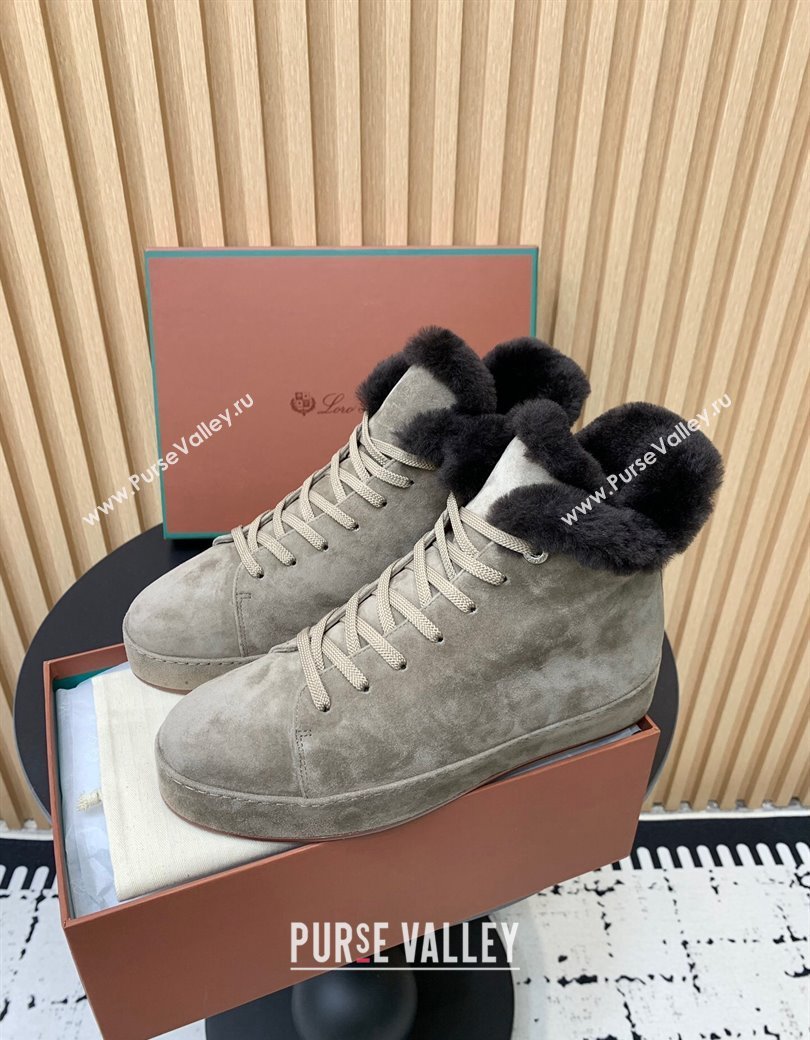 Loro Piana High top Sneakers in Suede and Wool Fur Grey 2024 LP111305 (KER-241230086)