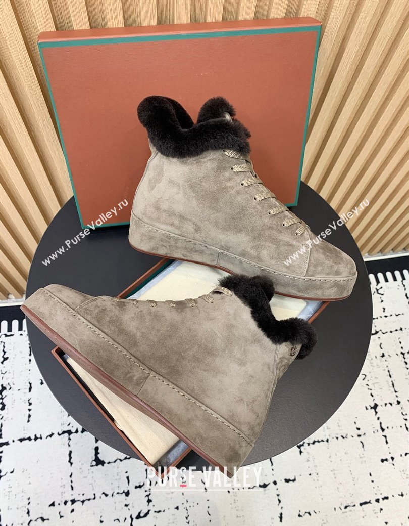 Loro Piana High top Sneakers in Suede and Wool Fur Grey 2024 LP111305 (KER-241230086)