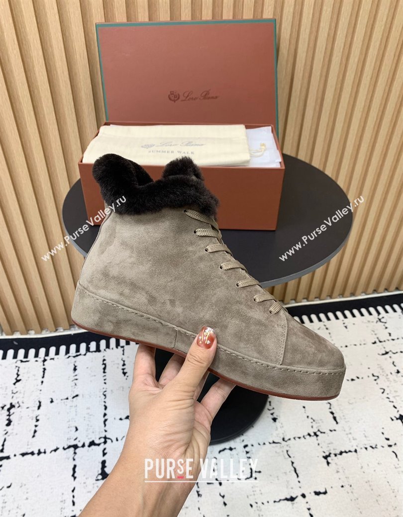 Loro Piana High top Sneakers in Suede and Wool Fur Grey 2024 LP111305 (KER-241230086)