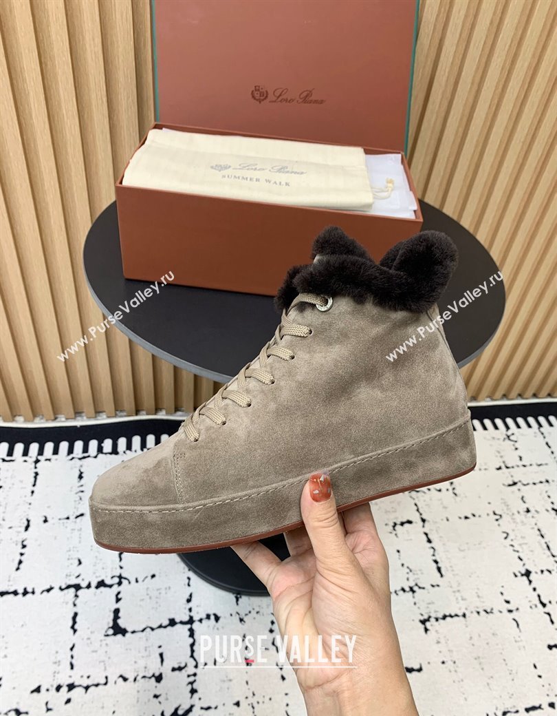 Loro Piana High top Sneakers in Suede and Wool Fur Grey 2024 LP111305 (KER-241230086)