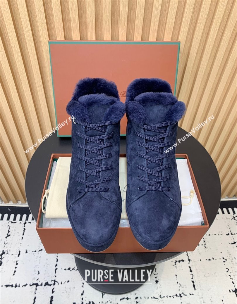 Loro Piana High top Sneakers in Suede and Wool Fur Royal Blue 2024 LP111305 (KER-241230087)