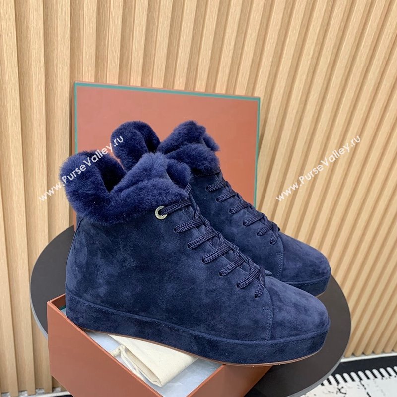 Loro Piana High top Sneakers in Suede and Wool Fur Royal Blue 2024 LP111305 (KER-241230087)