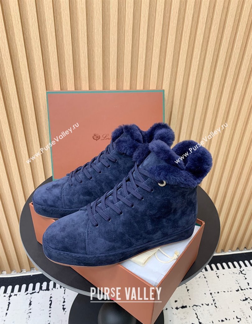 Loro Piana High top Sneakers in Suede and Wool Fur Royal Blue 2024 LP111305 (KER-241230087)