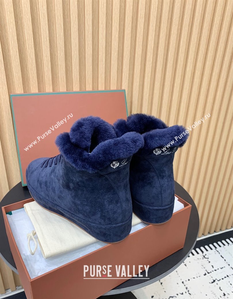 Loro Piana High top Sneakers in Suede and Wool Fur Royal Blue 2024 LP111305 (KER-241230087)