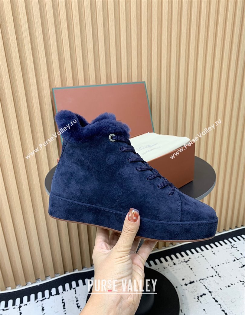 Loro Piana High top Sneakers in Suede and Wool Fur Royal Blue 2024 LP111305 (KER-241230087)