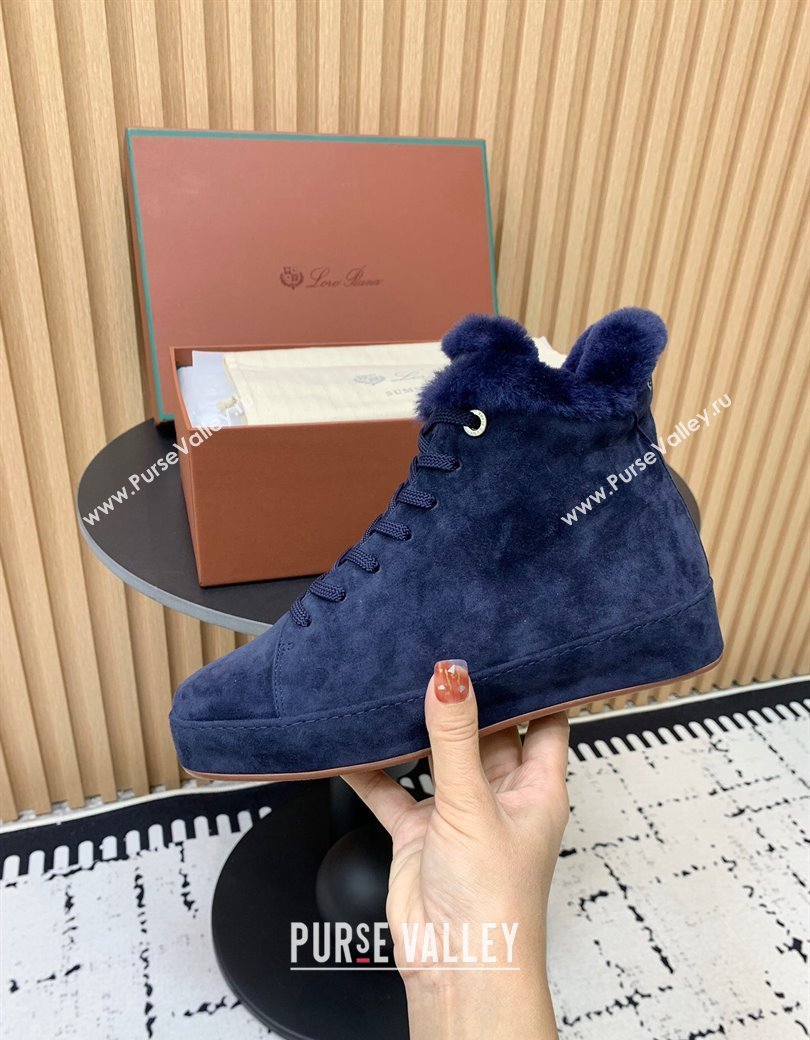 Loro Piana High top Sneakers in Suede and Wool Fur Royal Blue 2024 LP111305 (KER-241230087)