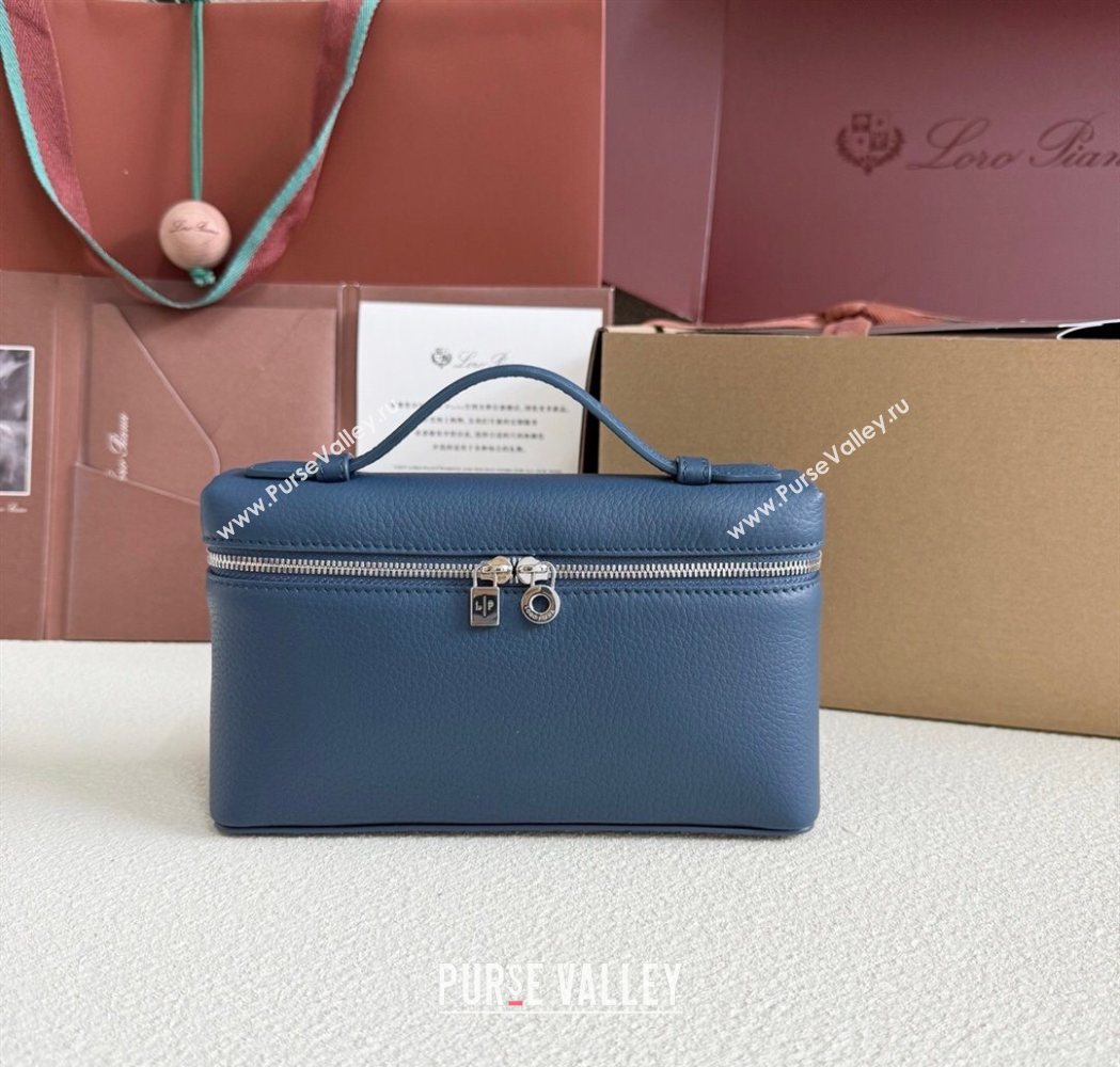 Loro Piana LP Extra Pocket Pouch L19 in Grained Calfskin Iris Blue 2025 (YY-250625038)