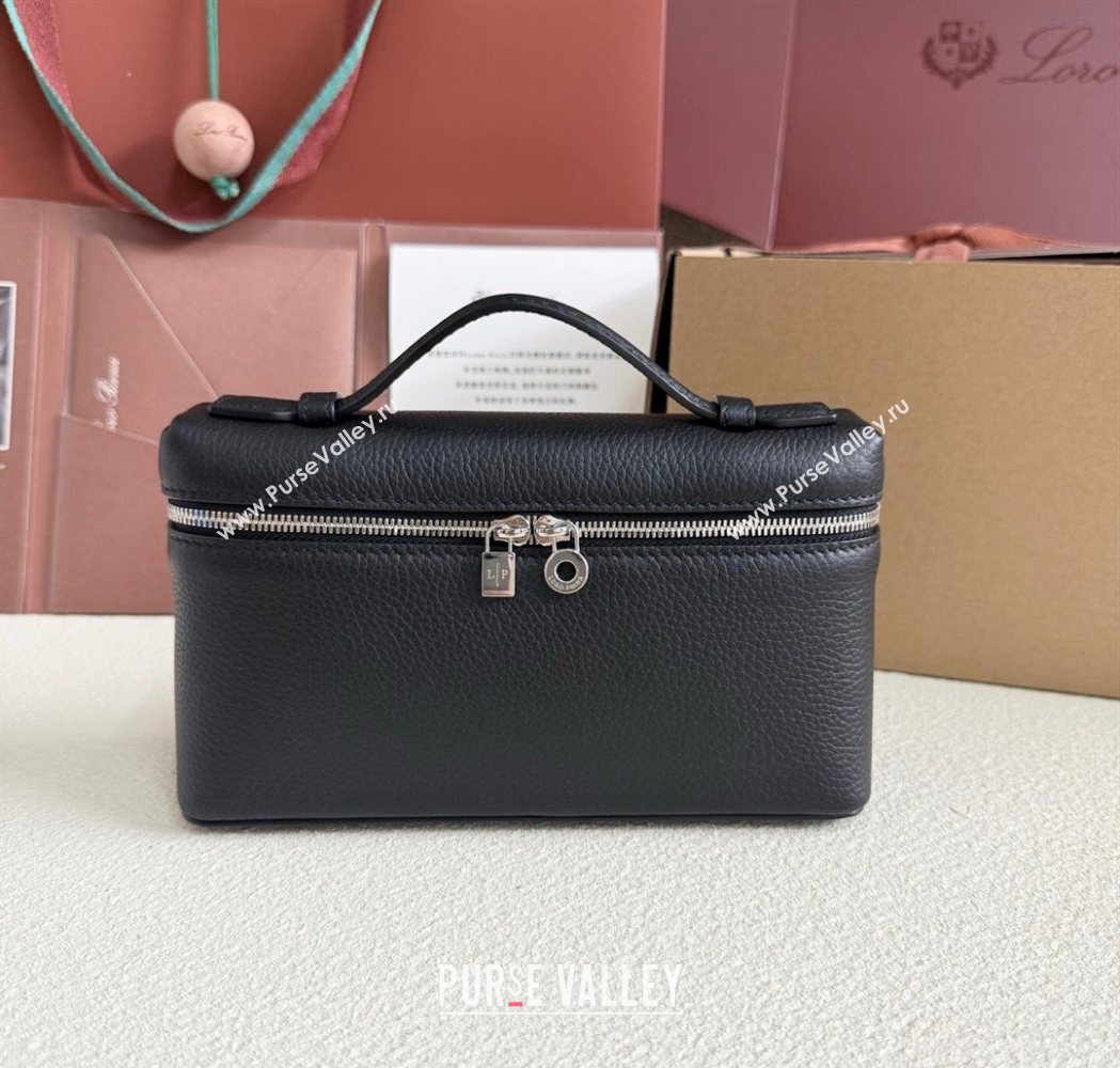 Loro Piana LP Extra Pocket Pouch L19 in Grained Calfskin Black/Silver 2025 (YY-250625050)
