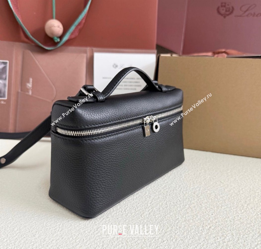 Loro Piana LP Extra Pocket Pouch L19 in Grained Calfskin Black/Silver 2025 (YY-250625050)