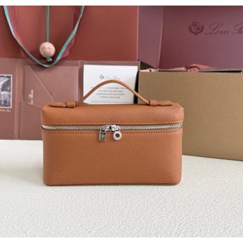 Loro Piana LP Extra Pocket Pouch L19 in Grained Calfskin Tabac Brown/Silver 2025 (YY-250625037)