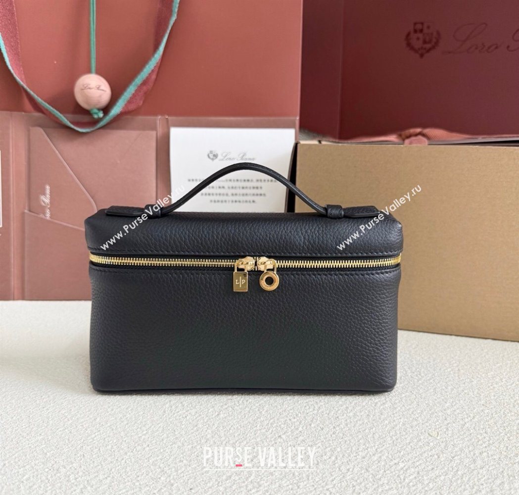 Loro Piana LP Extra Pocket Pouch L19 in Grained Calfskin Black/Gold 2025 (YY-250625061)